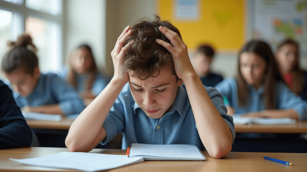Image of student frustrated with spelling because of their dyslexia