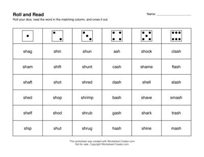 Roll and Read worksheet example