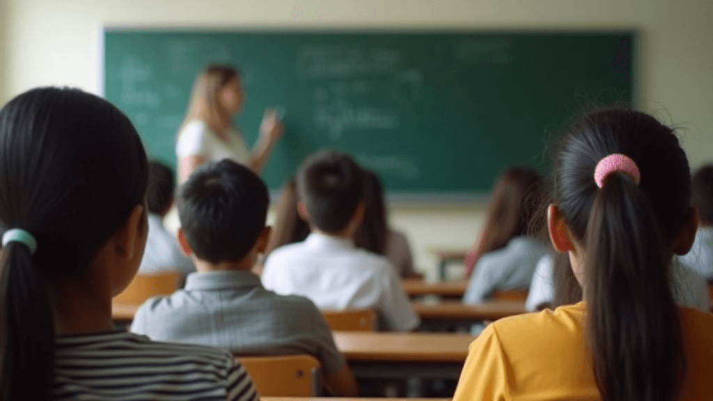 Students in the classroom during a spelling activity