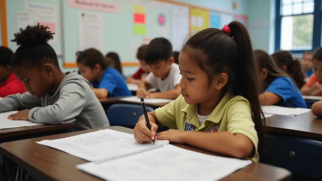 5th graders taking a spelling test