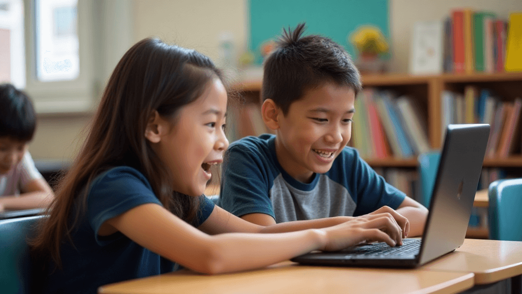 Students in the classroom playing spelling games