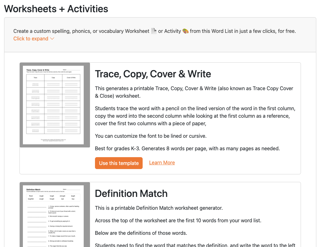 Worksheet Activity Templates and Generators list