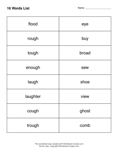 Spelling Word List - 16 words