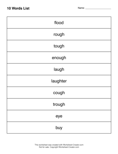 Spelling Word List - 10 words