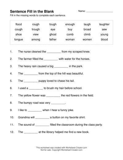 Sentence Fill in the Blank