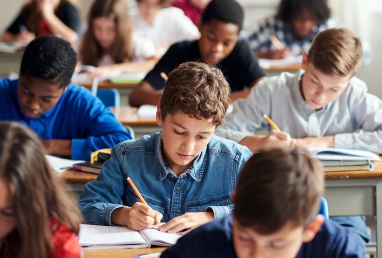 Seventh Grade students working on their spelling words