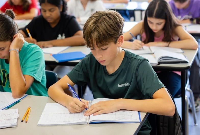 Eighth Grade students working on their spelling words